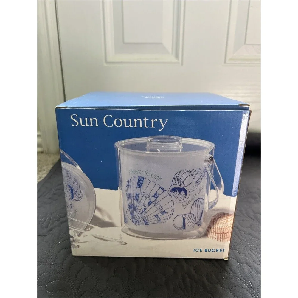 Sun Country 3QT Ocean Shell Clear Acrylic Ice Bucket w/Tongs NIB Nautical Home